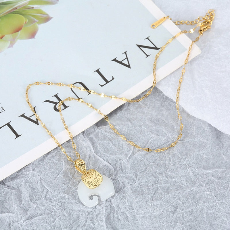 Vintage White Hetian Jade Elephant Pendant