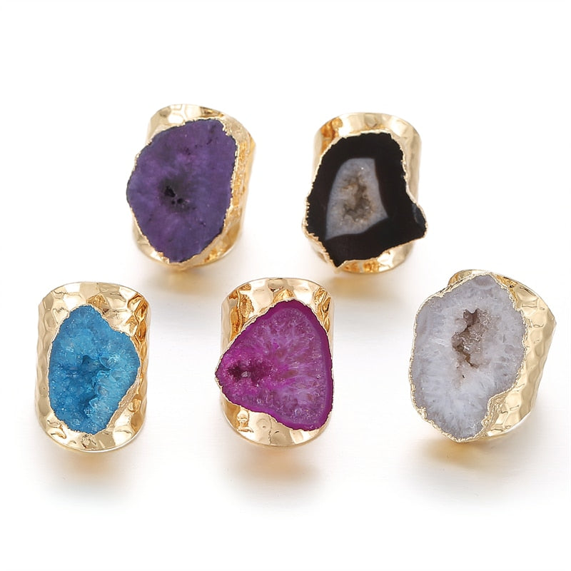 Irregular Geode Genuine Stone Hole Open Ring