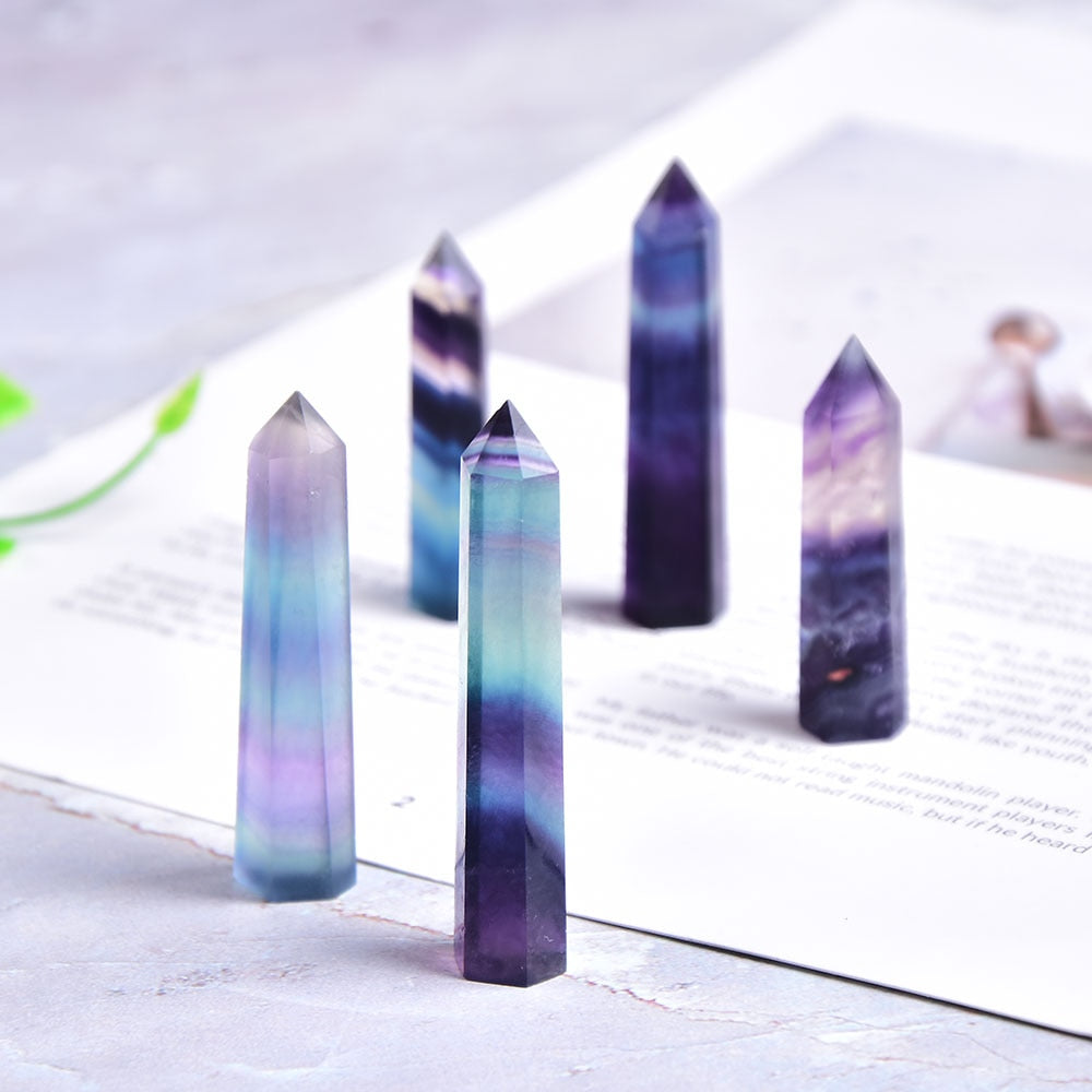 Natural Crystal Colored fluorite Point Healing Stone