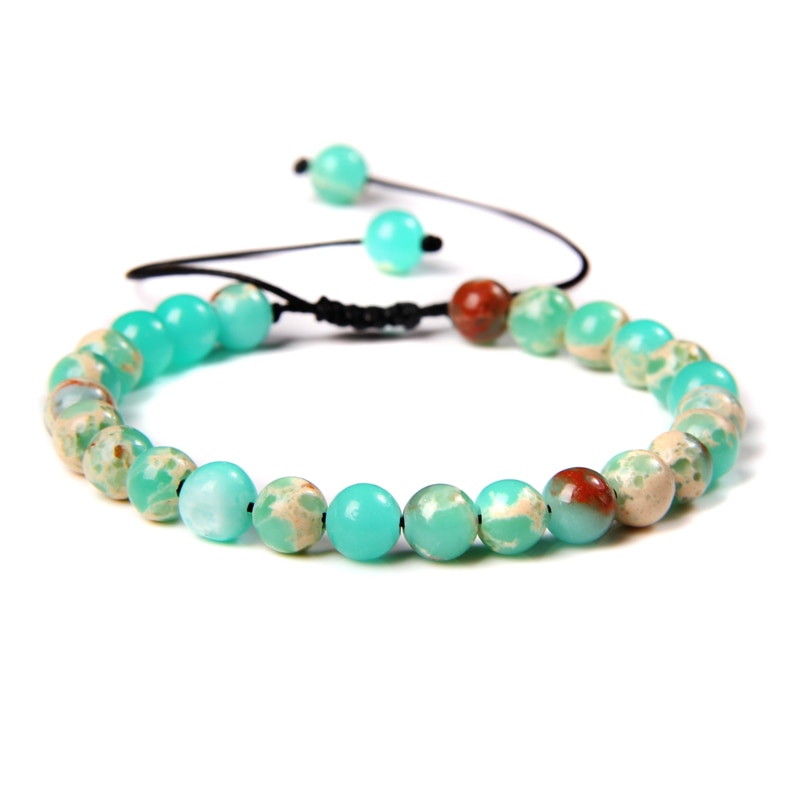 Men Bracelets Adjustable 6 mm Natural Green Jade
