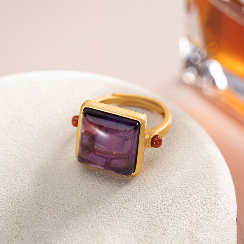 Sapphire Ring Chinese style retro palace geometric
