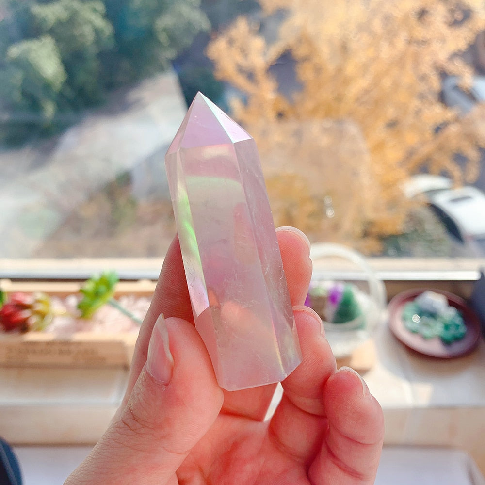 Natural Stones Crystal Point Wand Rose Quartz