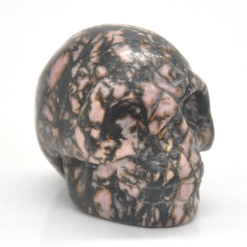 Skull Statue Natural Amethyst Black Obsidian Stone