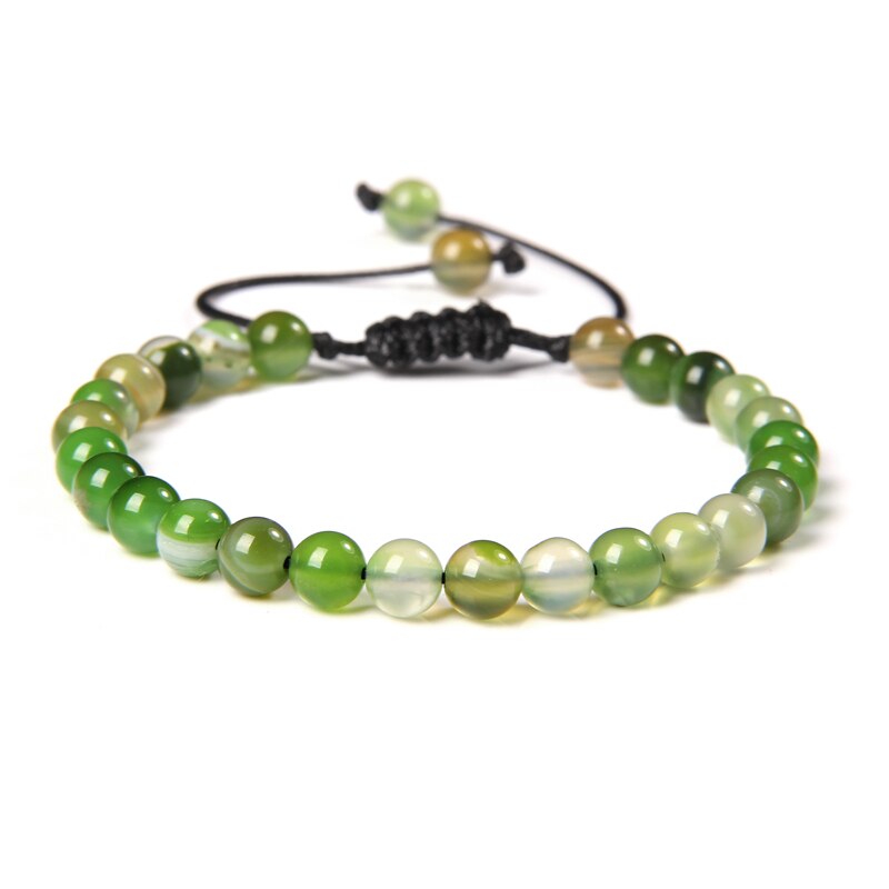 Men Bracelets Adjustable 6 mm Natural Green Jade