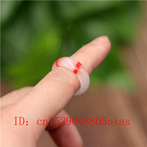 Natural Red White Hetian Jade Ring Chinese Jadeite