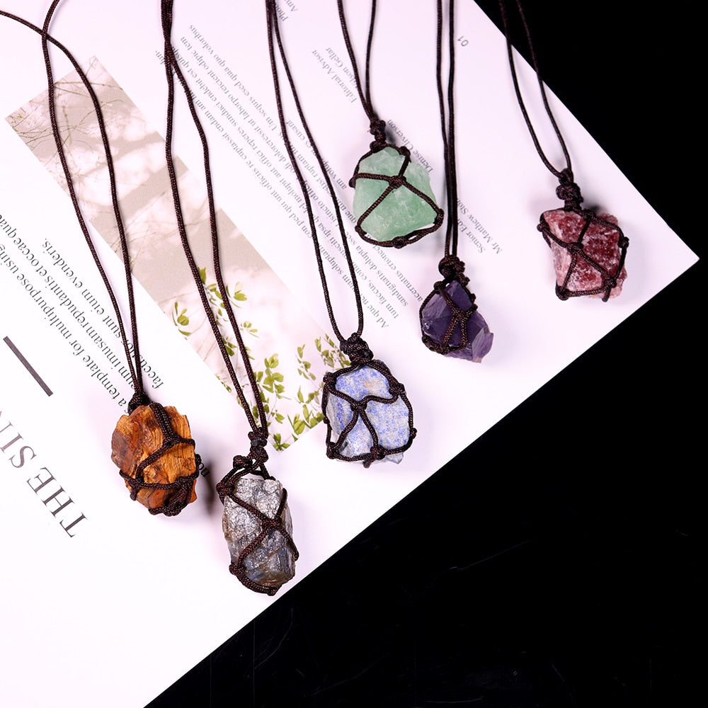 Natural Crystal Quartz Raw Net pocket pendant Crystal
