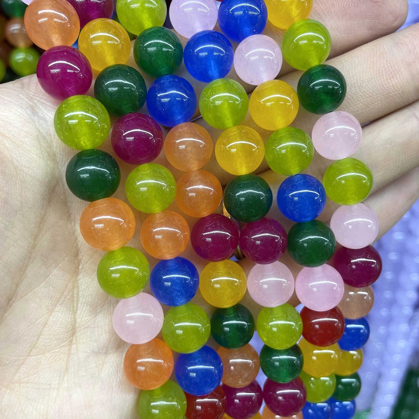 Natural Stone Round Colorful Jades Agates Loose Spacer