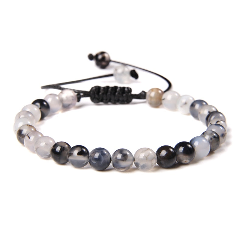 Men Bracelets Adjustable 6 mm Natural Green Jade