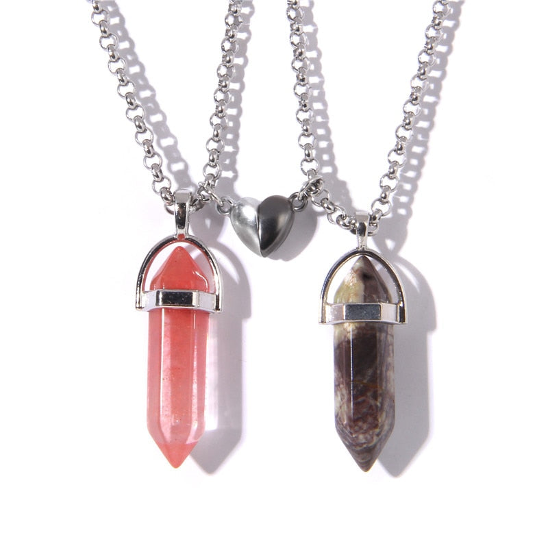 Magnetic Heart Couple Necklace Natural Quartz
