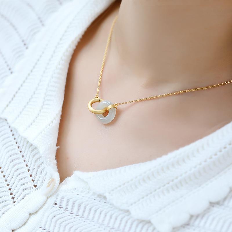 Original Design Natural Hetian White Jade Double Round