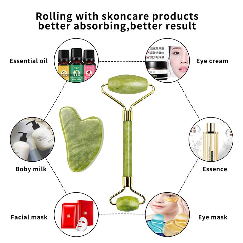 Gua Sha Massager Tool Massage Jade Roller Set