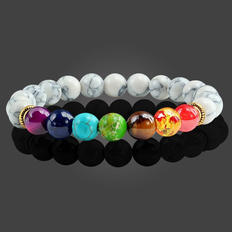 7 Chakra Natural Stone 8mm Beads Bracelet Men