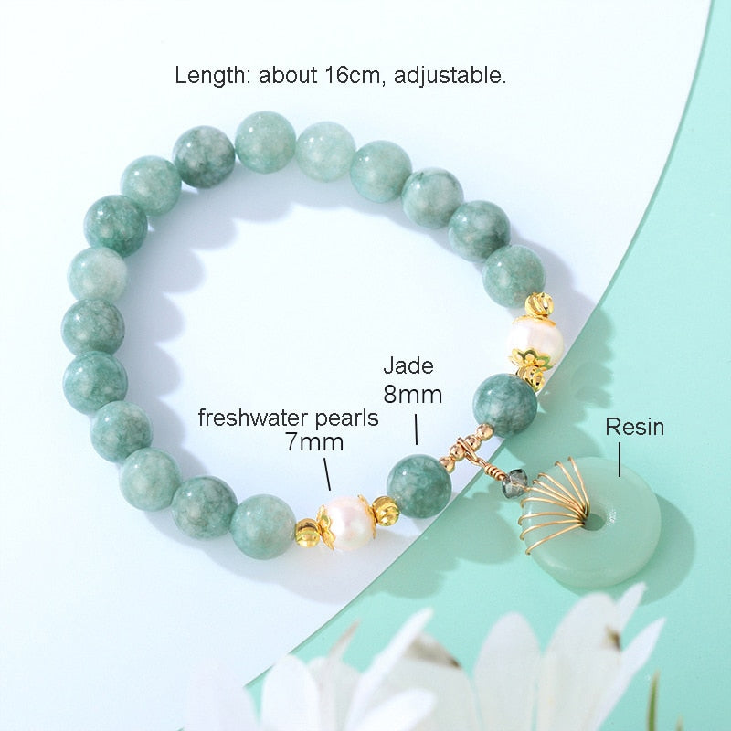 Green/Blue Stones Natural Freshwater Pearls Jade Bracelets