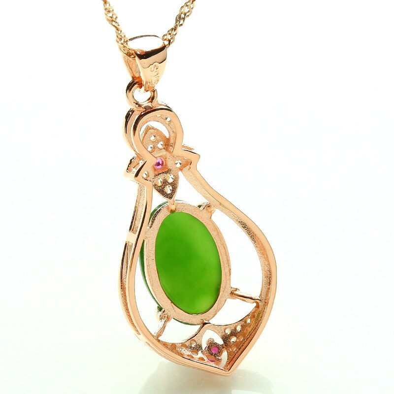 Real 18K Rose Gold Jade Necklace Pendant