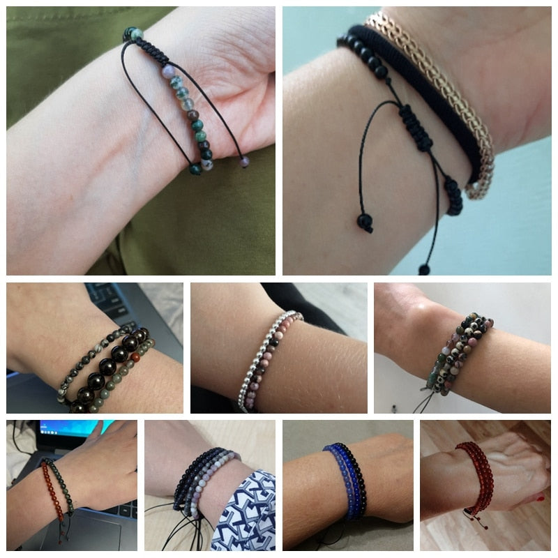Adjustable 4MM Stone Beads Bracelet For Women