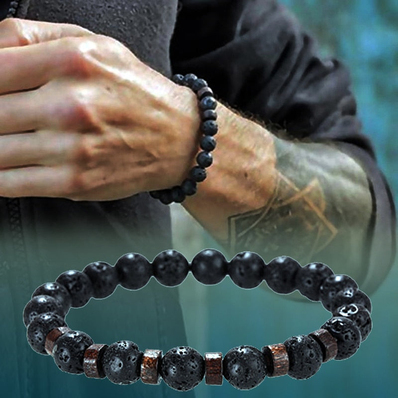 Lava Stone Men Bracelet Natural Moonstone Bead