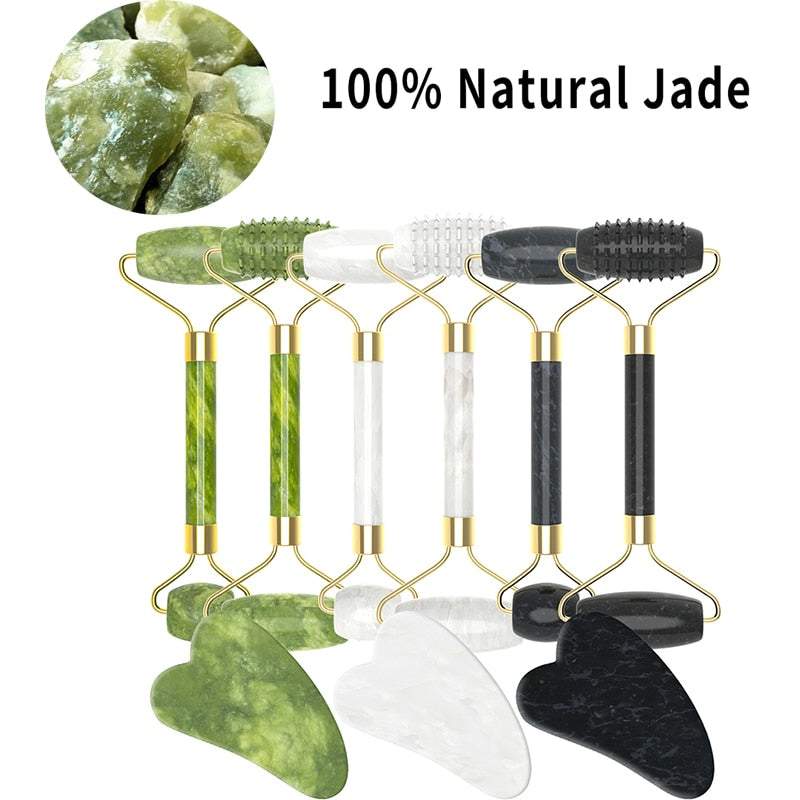 Gua Sha Massager Tool Massage Jade Roller Set