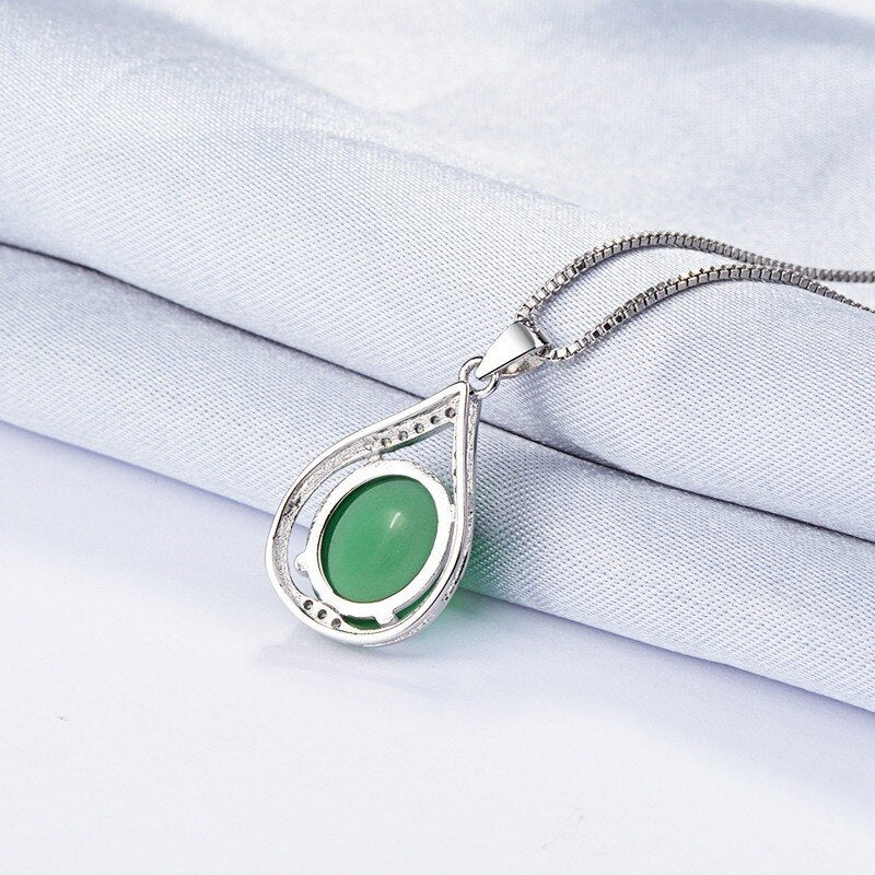 Natural Green Jade Chalcedony Round Pendant