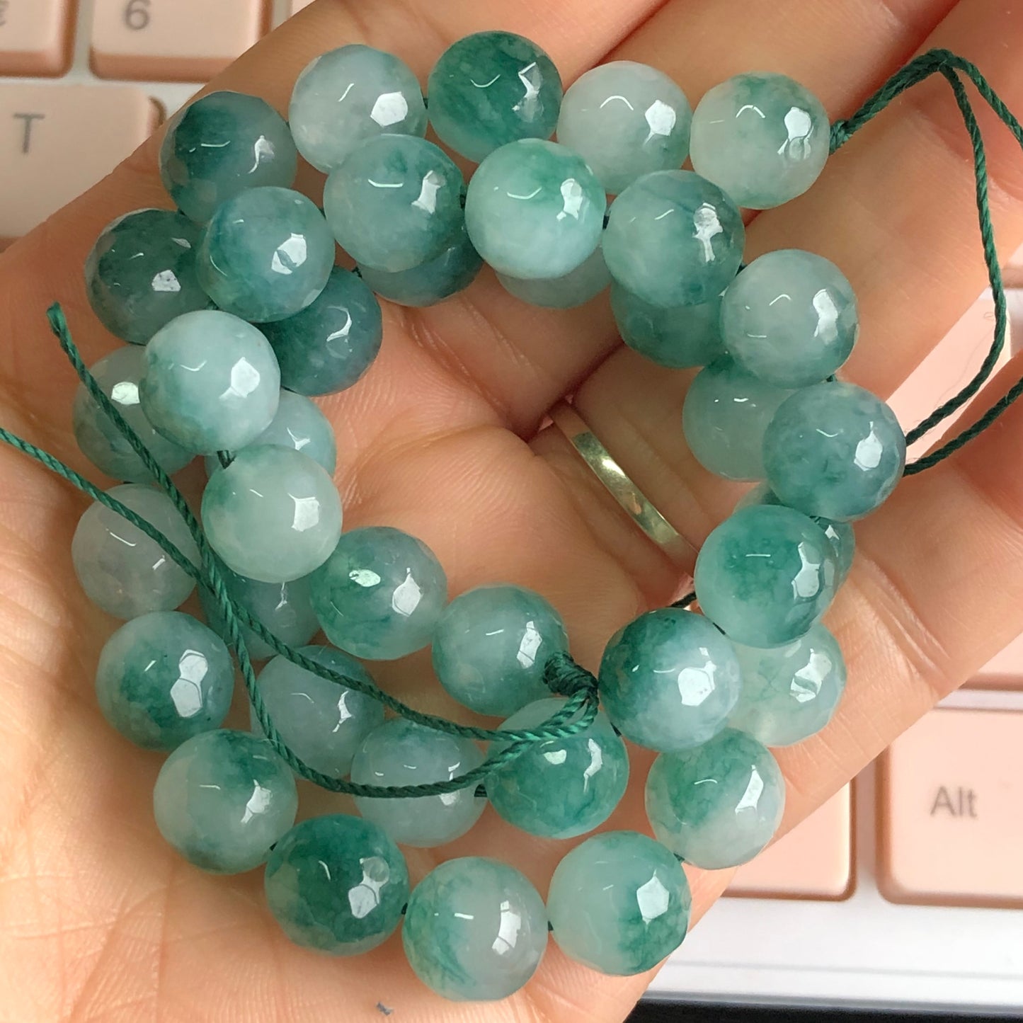 Faceted Dark Green Chalcedony White Jades Stone