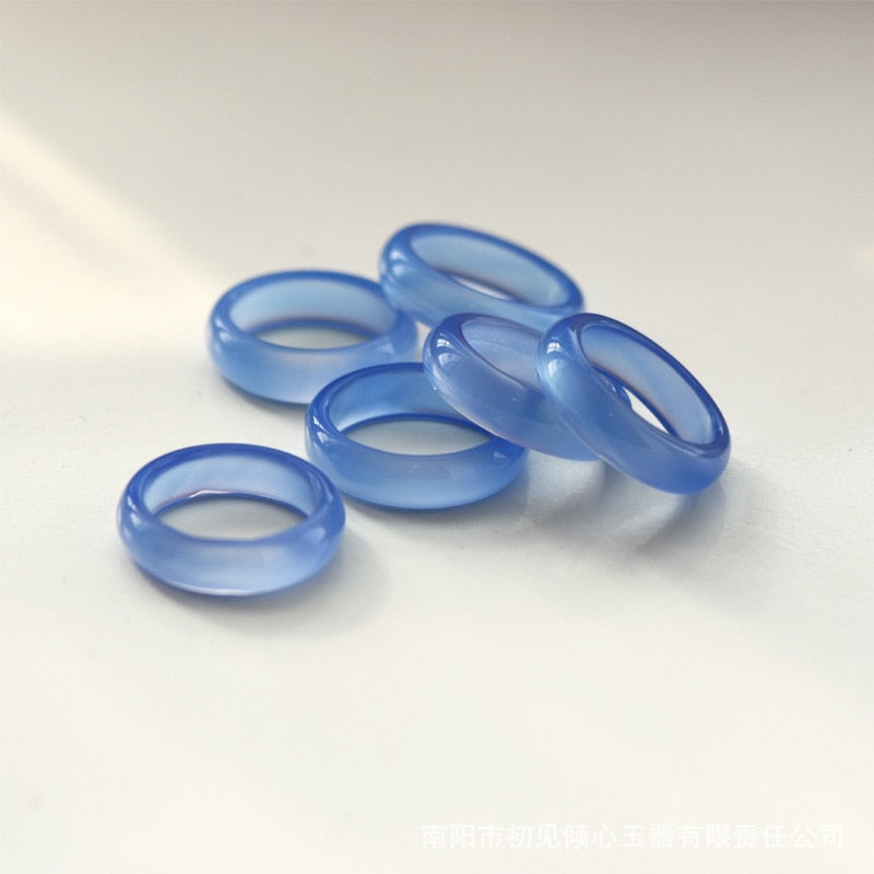 Natural blue agate ring for men women