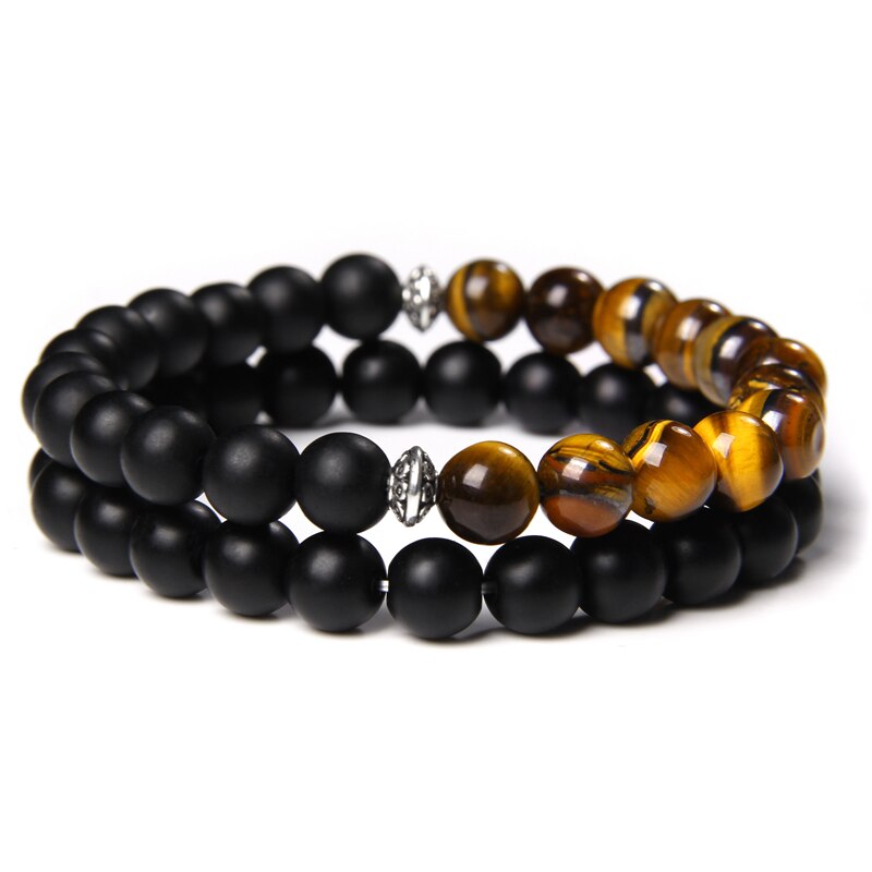 2 Chains Bracelet Set Men Vintage Stretch Bracelets