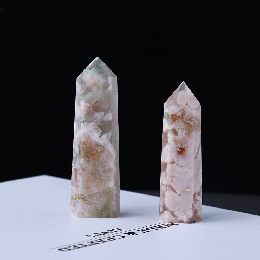 Pink Quartz Tower Sakura Agate Crystal Point Energy