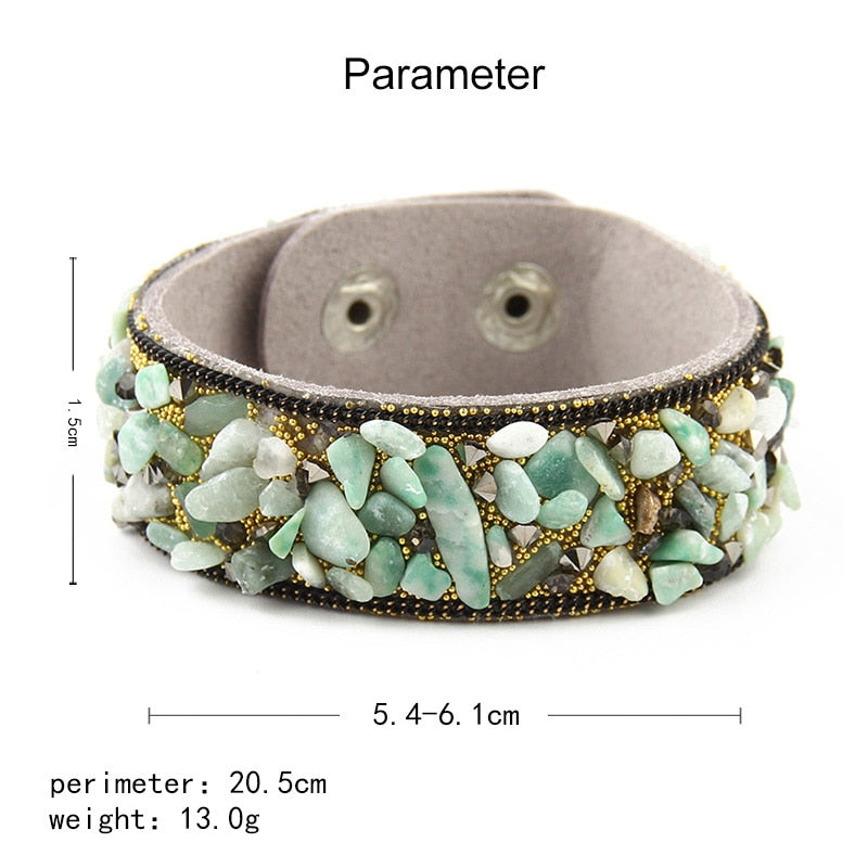 Stone Bracelets For Women Wrap Cuff Slake Leather