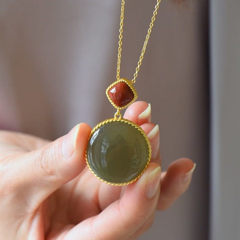 Jade Round Pendant Necklace Chinese style retro