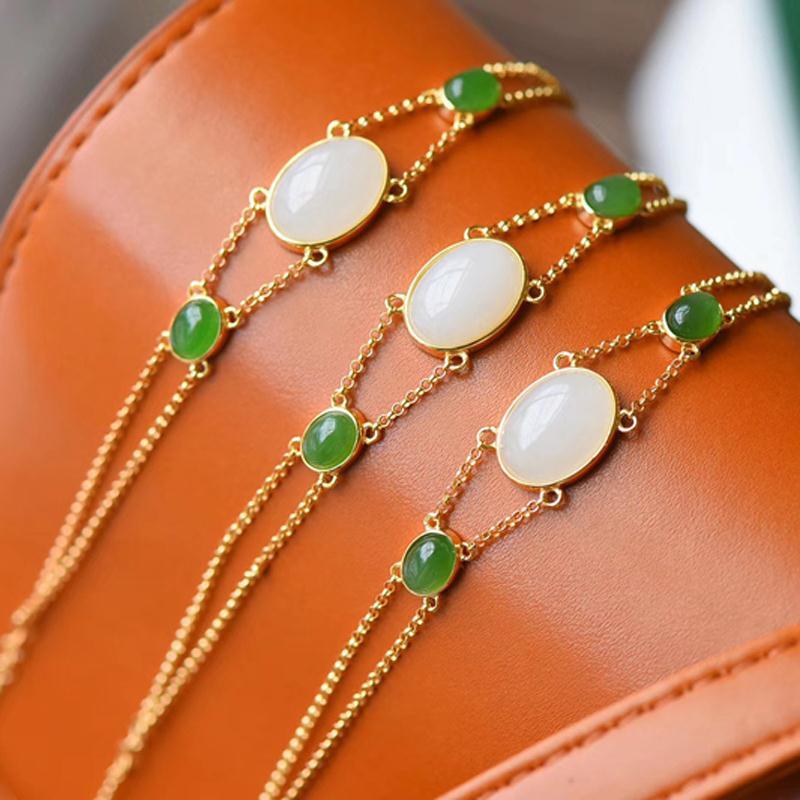 Inlaid natural Hetian white chalcedony