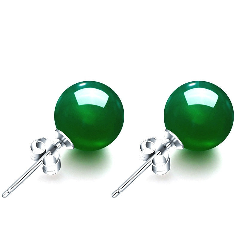 Natural Green Jade Chalcedony Round Earrings
