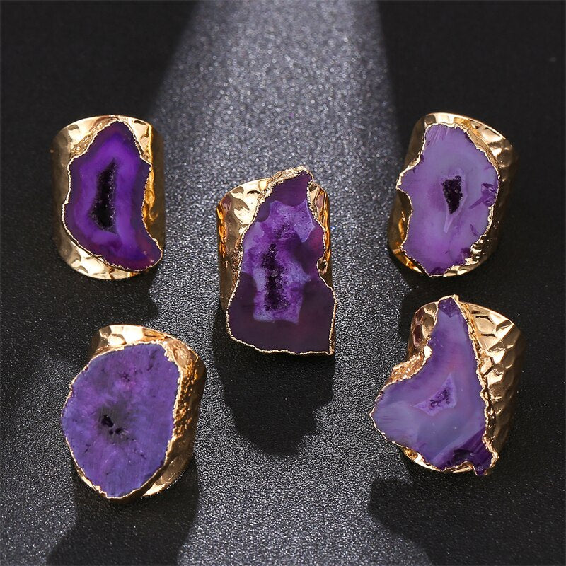 Irregular Geode Genuine Stone Hole Open Ring