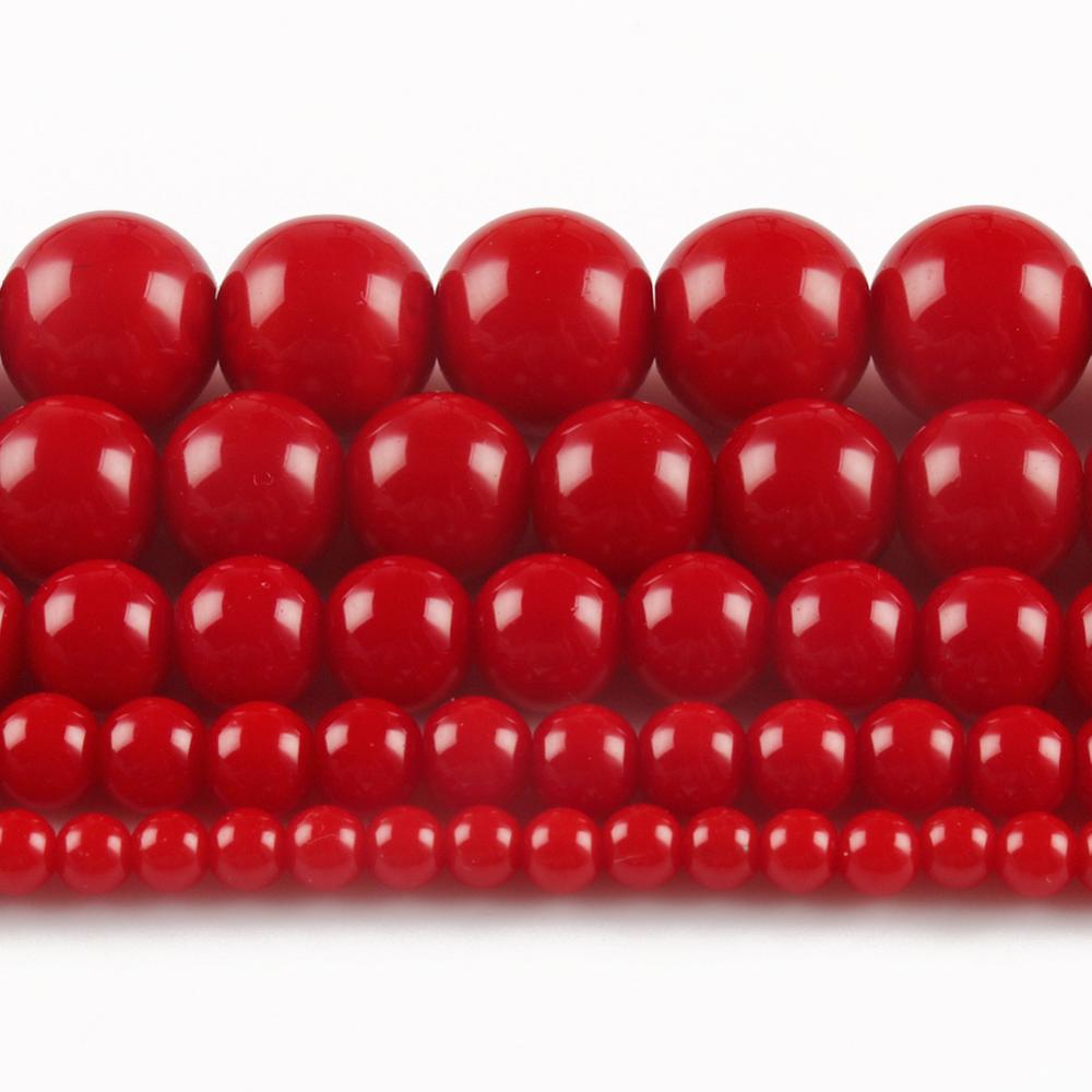 Red Coral Jades Round Loose Stone Beads for Jewelry Making