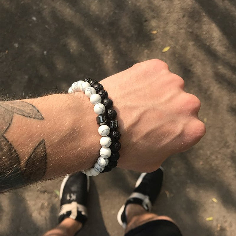 Men Natural Rock Stone Bracelet Energy Hematite