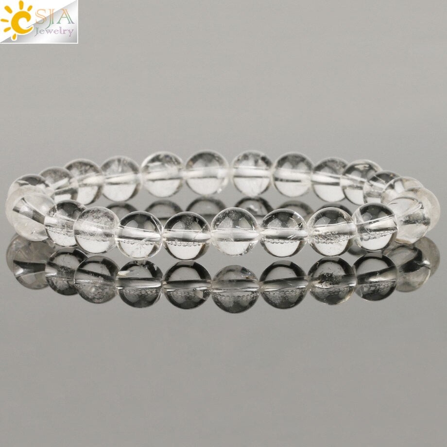 Natural Stone Elastic Bracelet Pink Quartz White