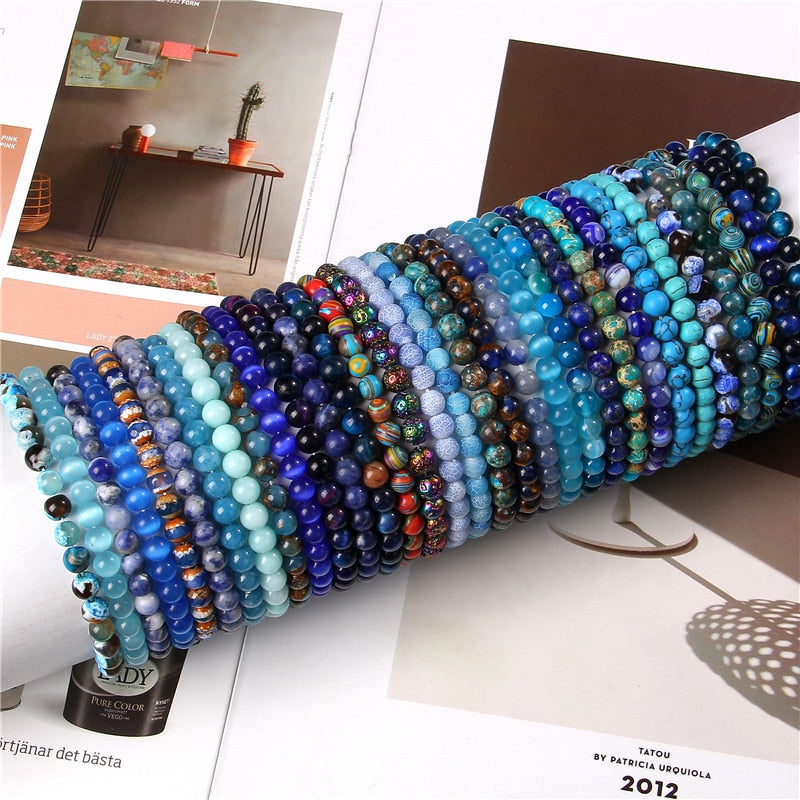Natural Stone Blue 6MM Beads Bracelets For Women