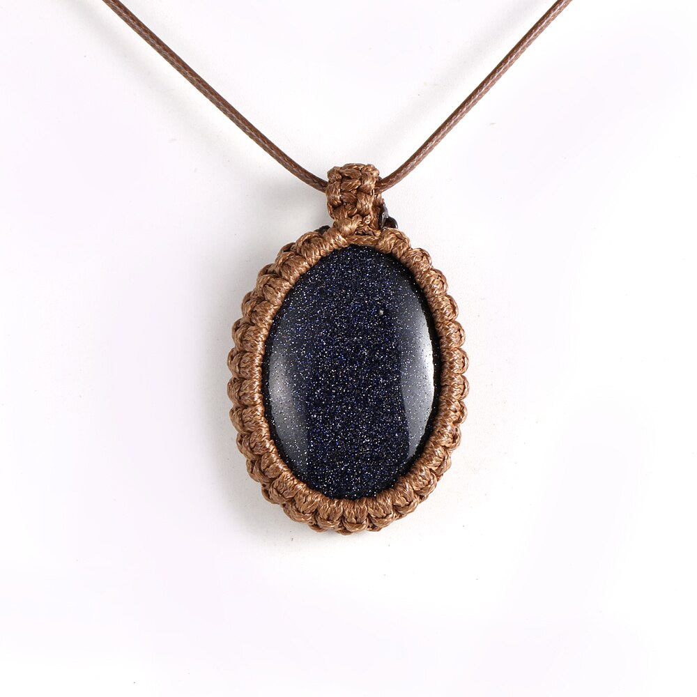 Women Men Natural Oval Gem Stone Necklace Crystal