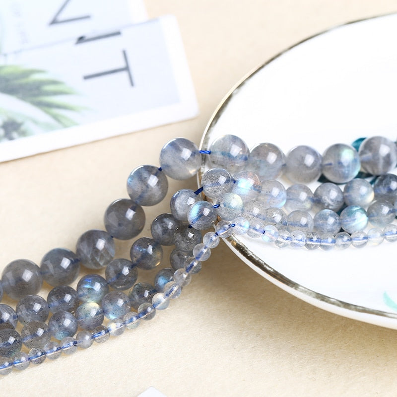 Grey Labradorite Blue Light Round Loose Beads