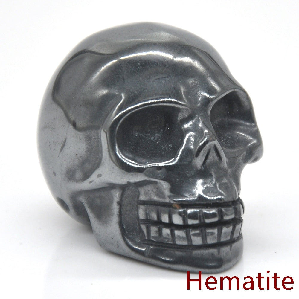 Skull Statue Natural Amethyst Black Obsidian Stone