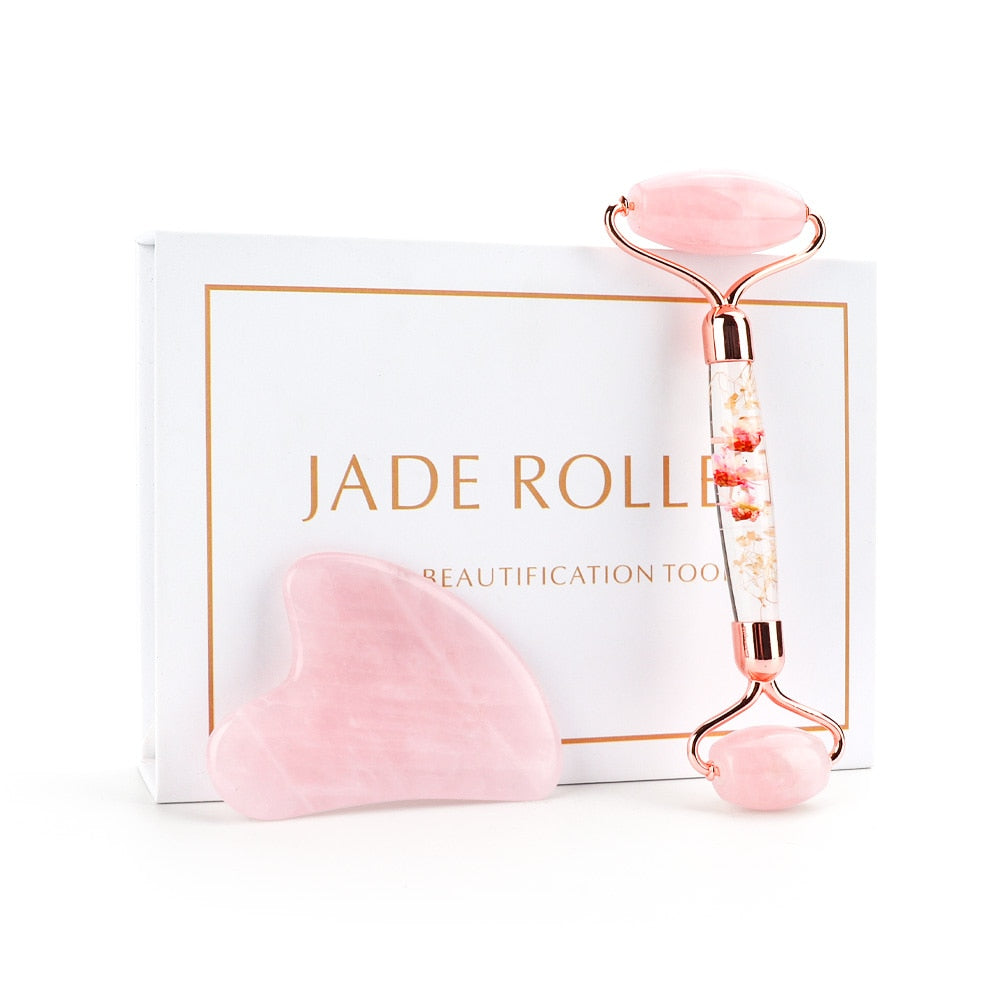 Facial Jade Roller Noiseless Rose Quartz Set Massager