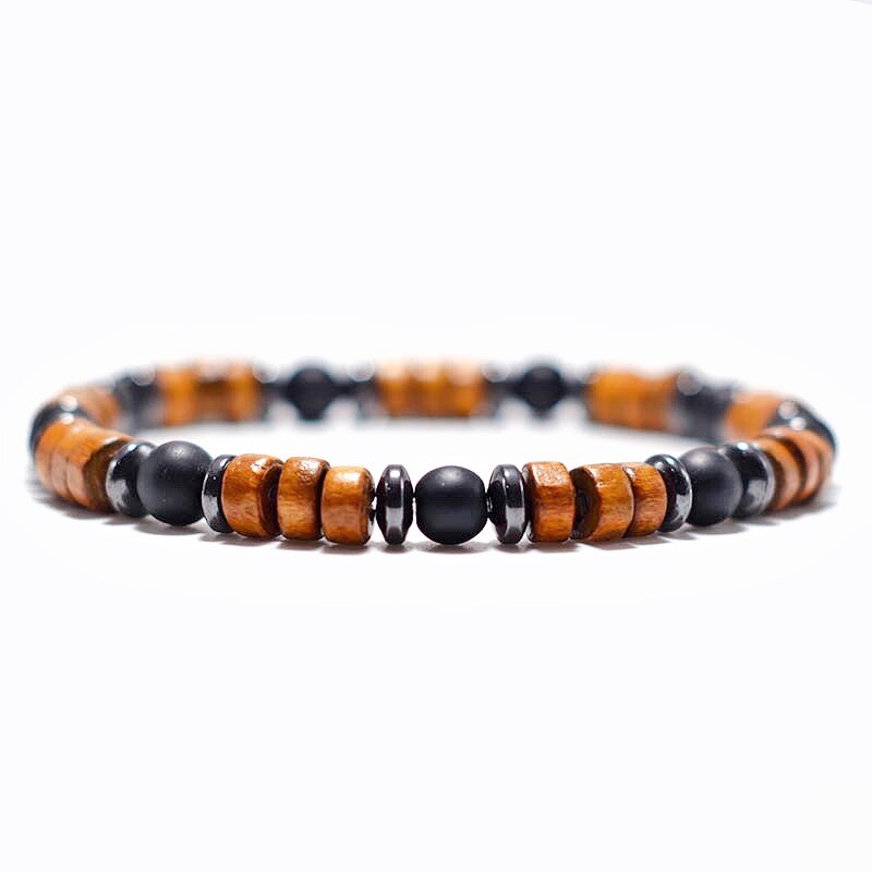 Antique Wood Bracelet Homme Natural Hematite