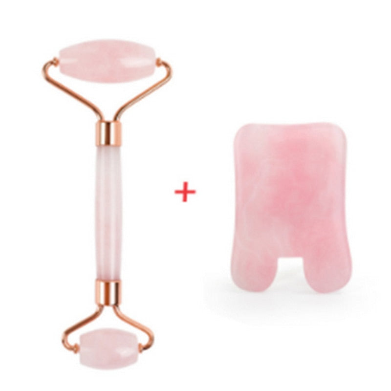 Facial Jade Roller Noiseless Rose Quartz Set Massager