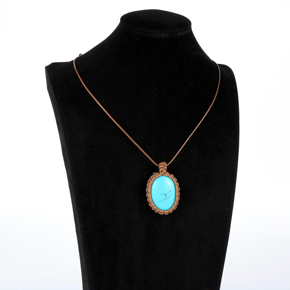 Women Men Natural Oval Gem Stone Necklace Crystal