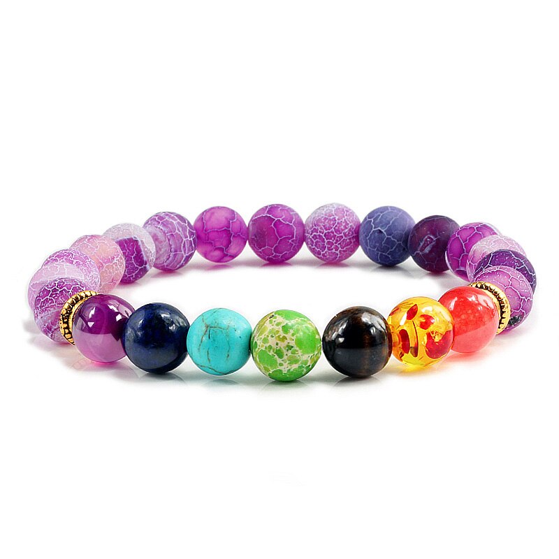 7 Chakra Bracelet Men Black Lava Tiger Eye Stones