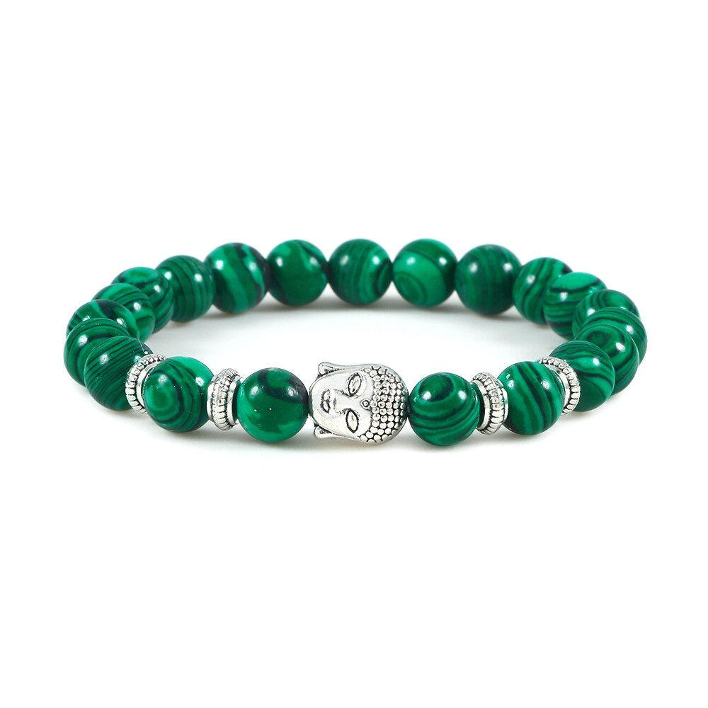 Buddha Head Bracelet Natural Onyx Lava Beads Bangle