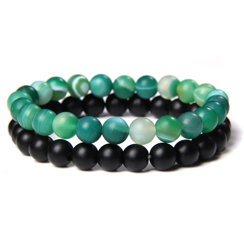 2 Chains Bracelet Set Men Vintage Stretch Bracelets