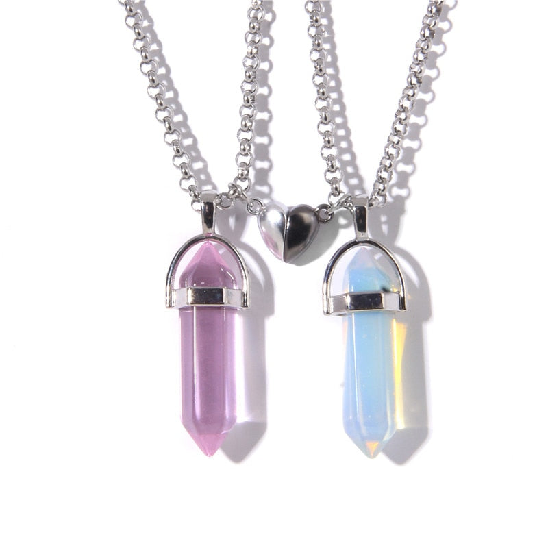 Magnetic Heart Couple Necklace Natural Quartz