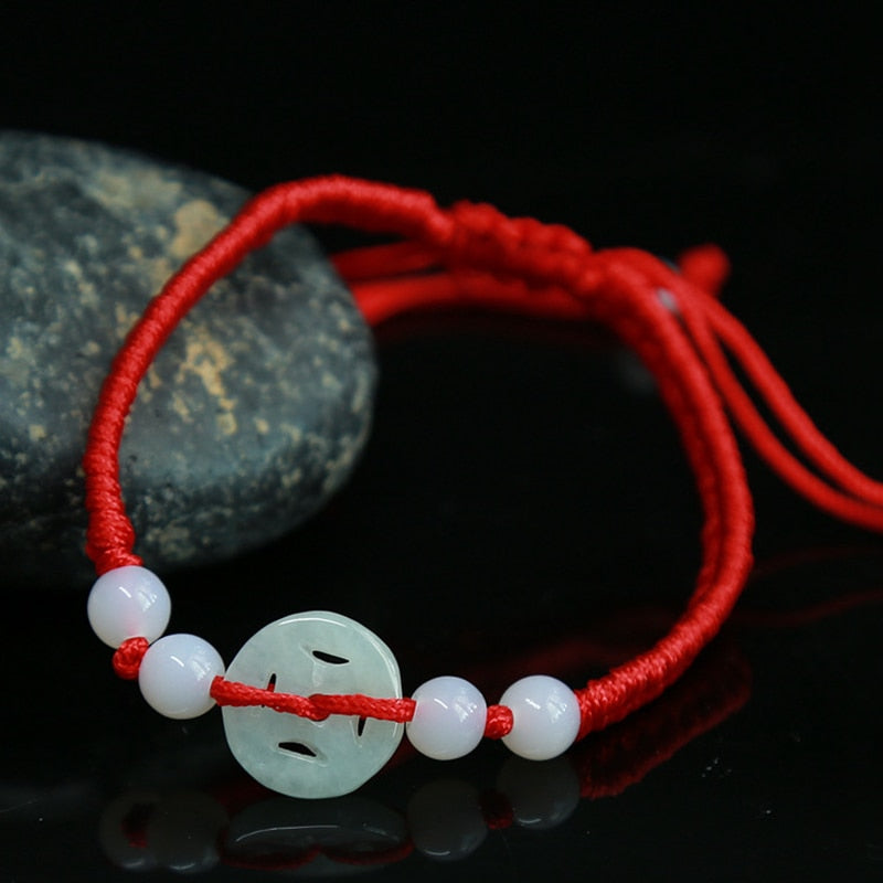 Geometric Natural Jade Red Rope Braid Bracelets