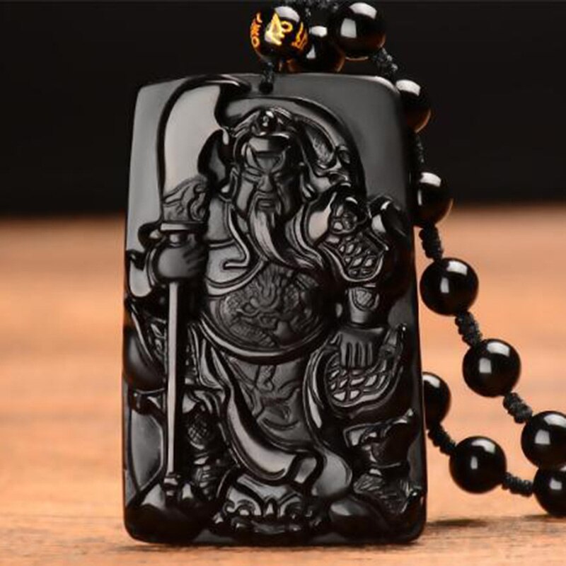 Natural Obsidian Guan Yu Mammon Pendant