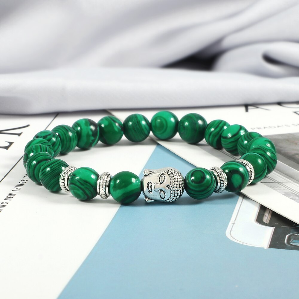 Buddha Head Bracelet Natural Onyx Lava Beads Bangle