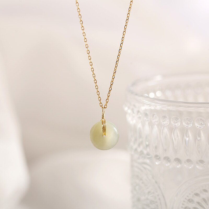 Ruifan Round Natural Hetian Jade Pendant Necklaces